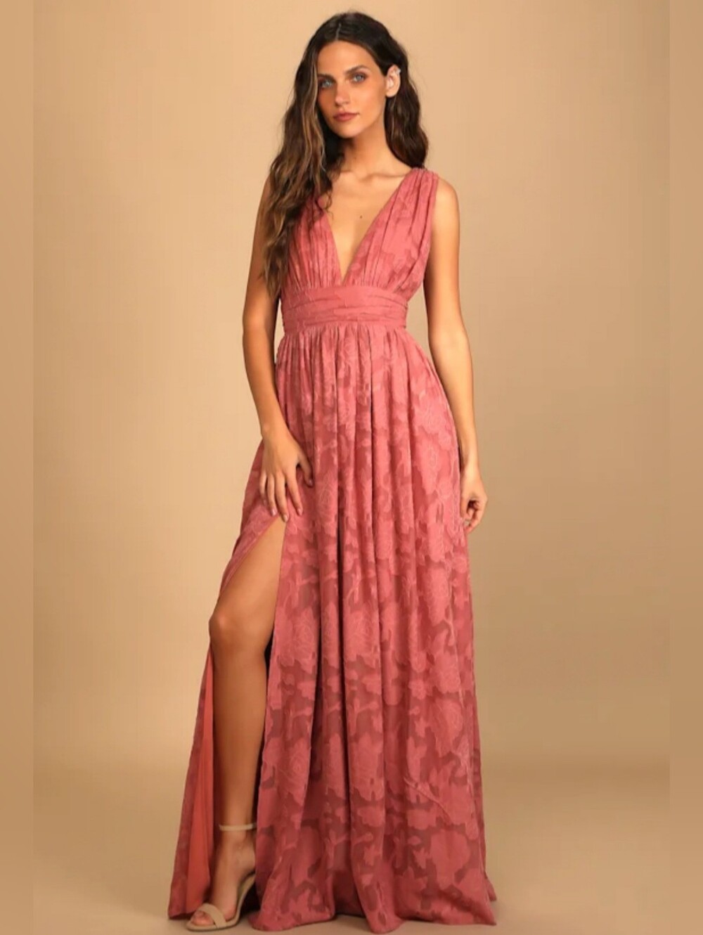 Lulus Sweet Sophistication Vintage Rose Burnout Floral Maxi Sleeveless Dress